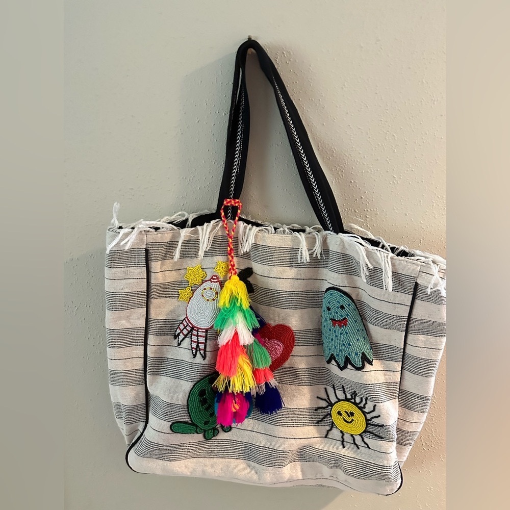 Tote bag with hand beaded accents